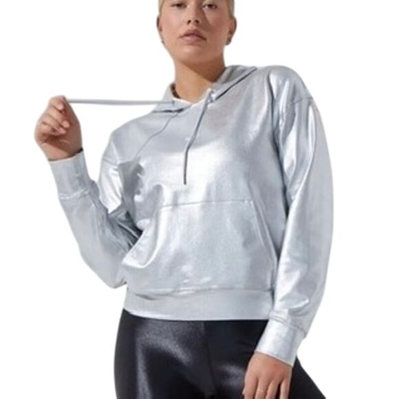 Noli Silver Metallic Chrome Pullover Hoodie Size Large *Flawed* - Picture 4 of 16